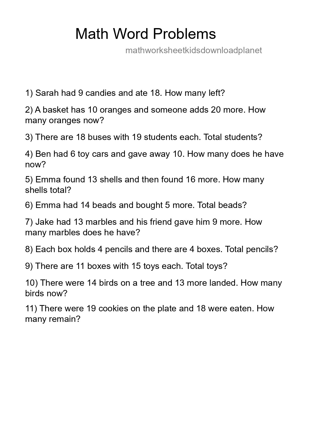 Math Word Problem Worksheet