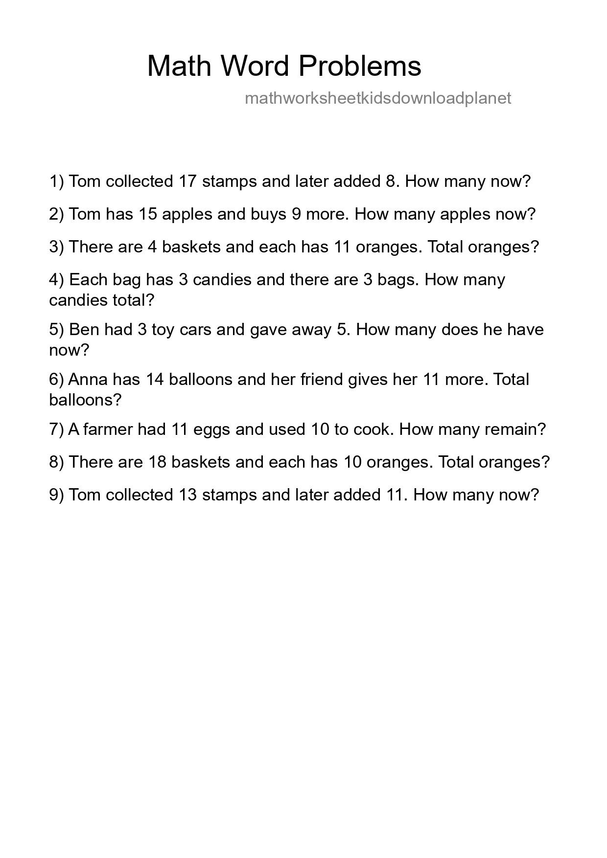 Math Word Problem Worksheet