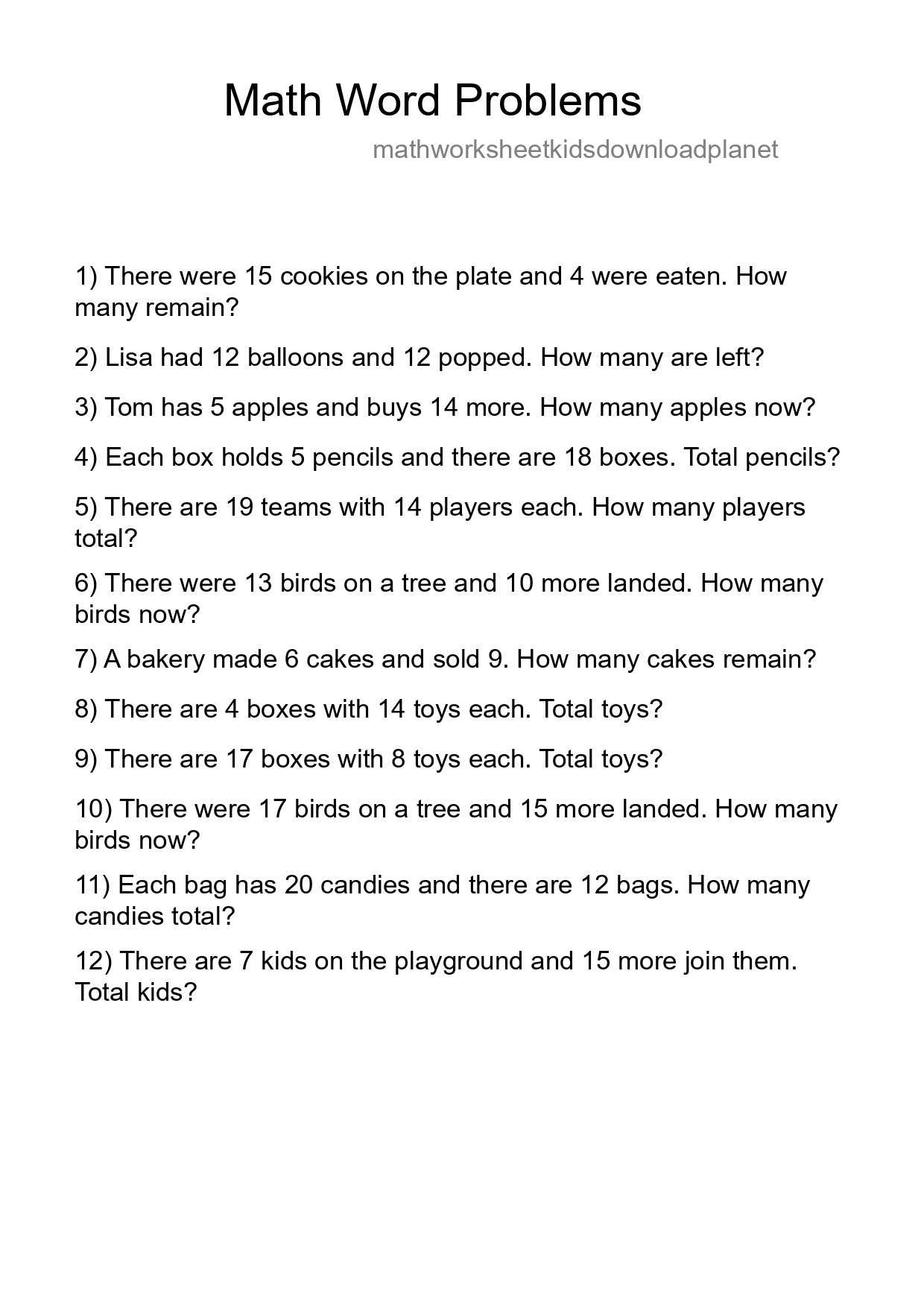 Math Word Problem Worksheet