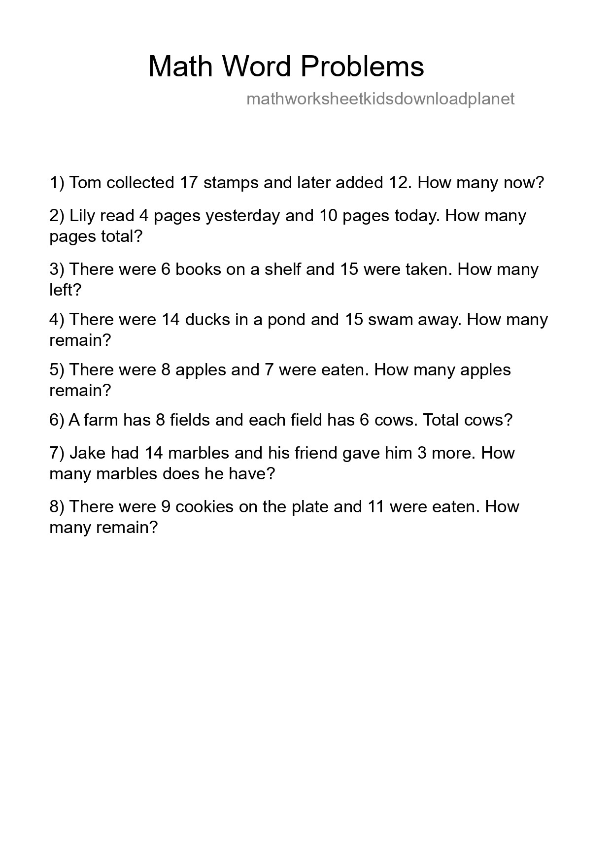 Math Word Problem Worksheet