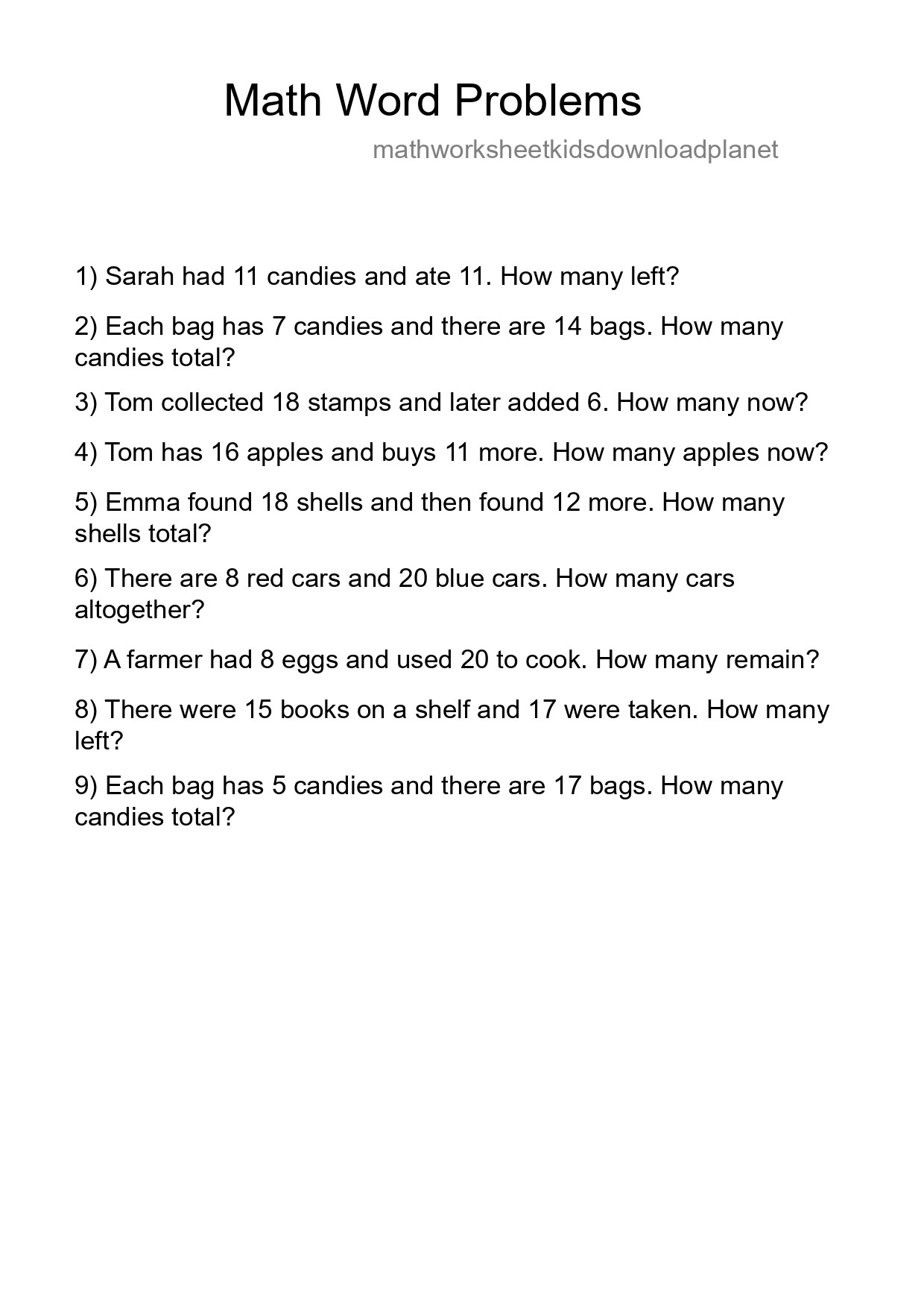 Math Word Problem Worksheet