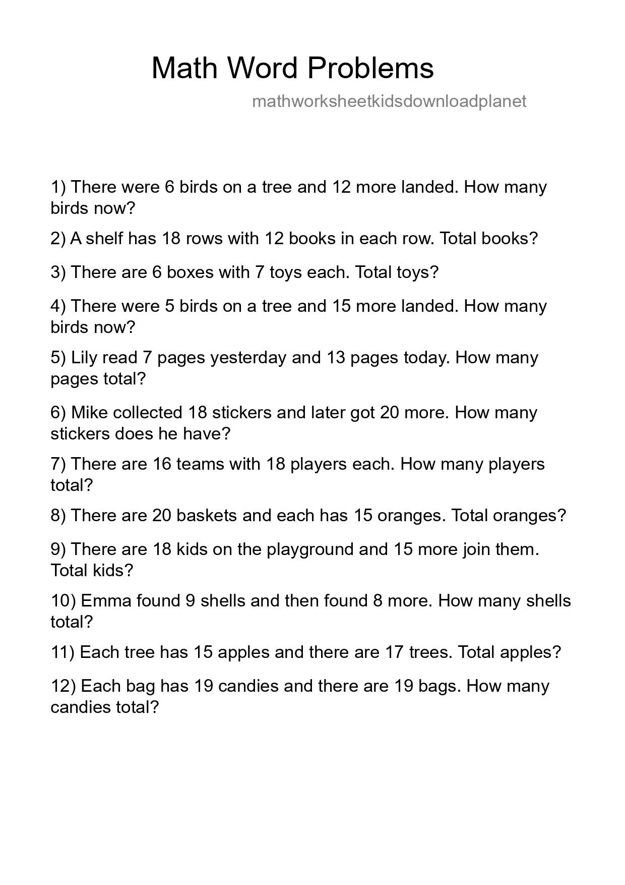 Math Word Problem Worksheet