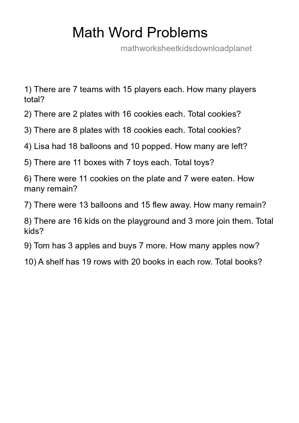 Math Word Problem Worksheet