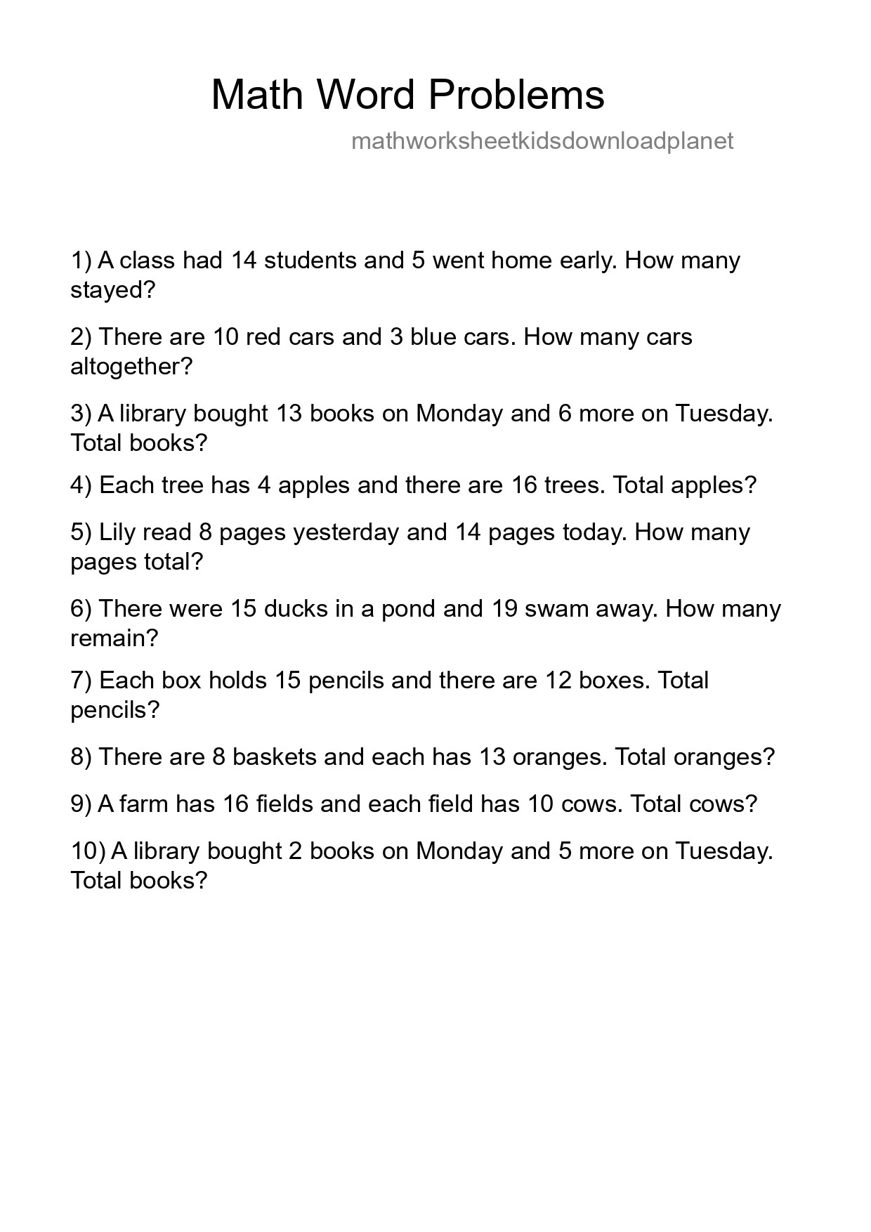 Math Word Problem Worksheet