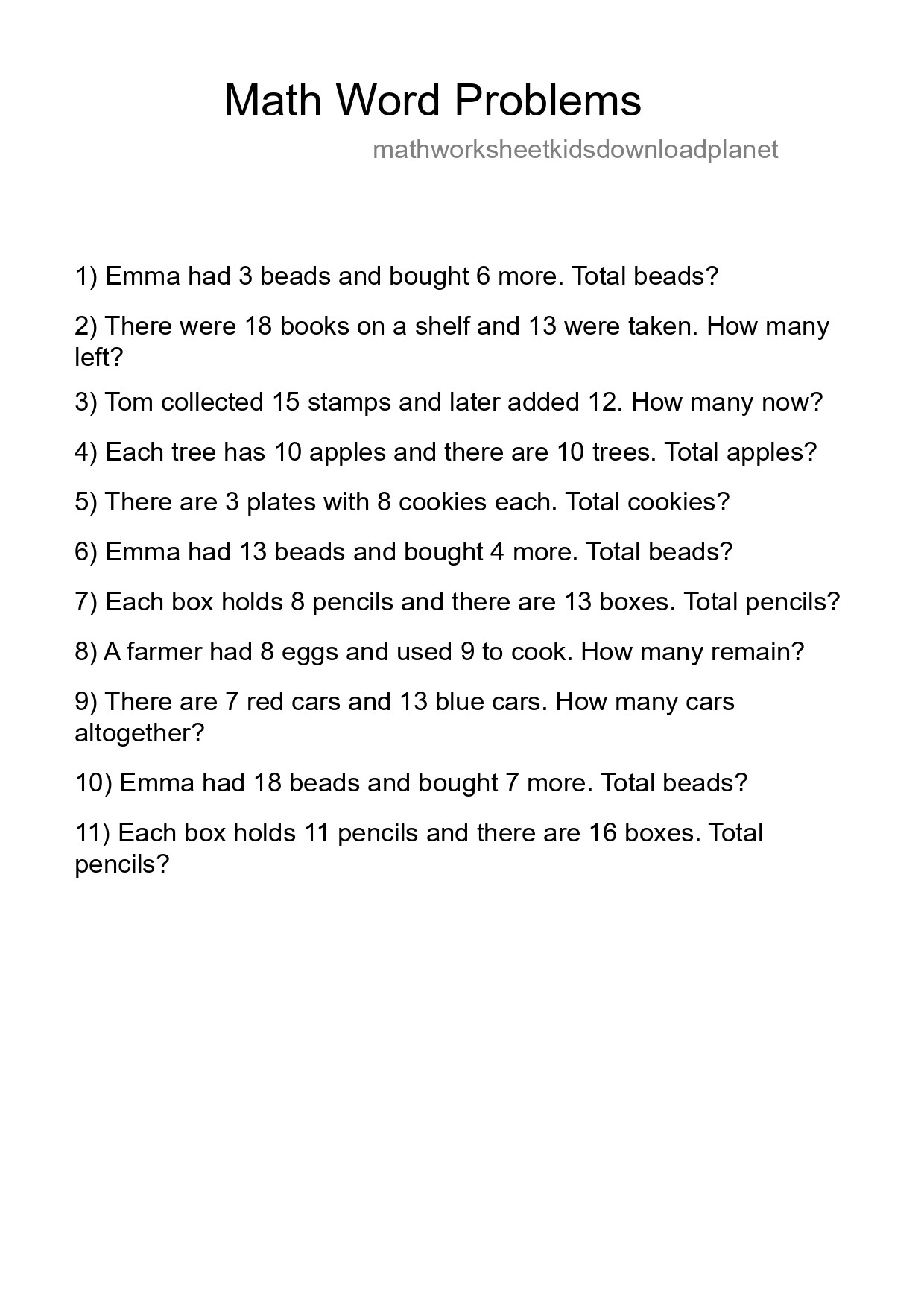 Math Word Problem Worksheet