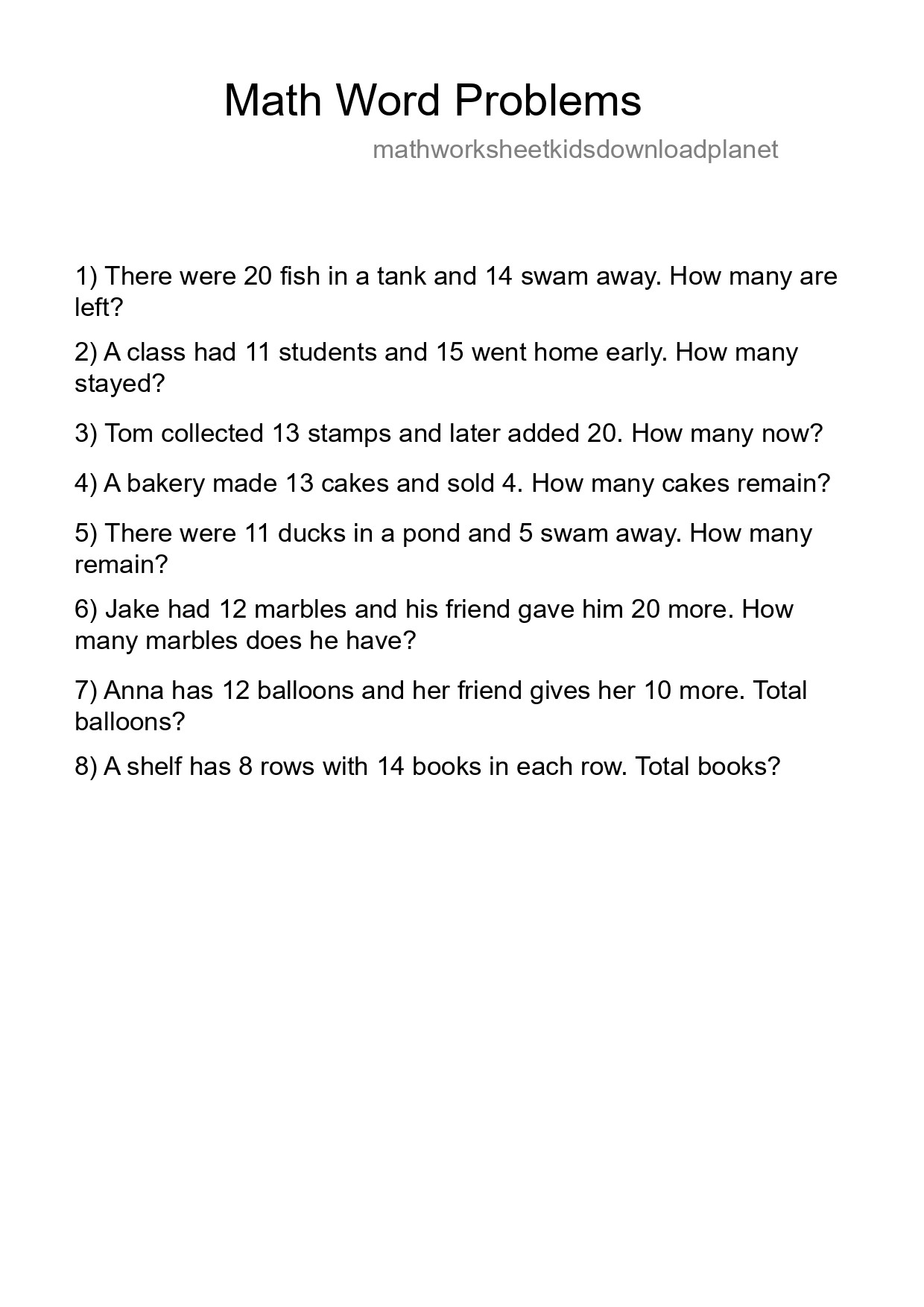Math Word Problem Worksheet