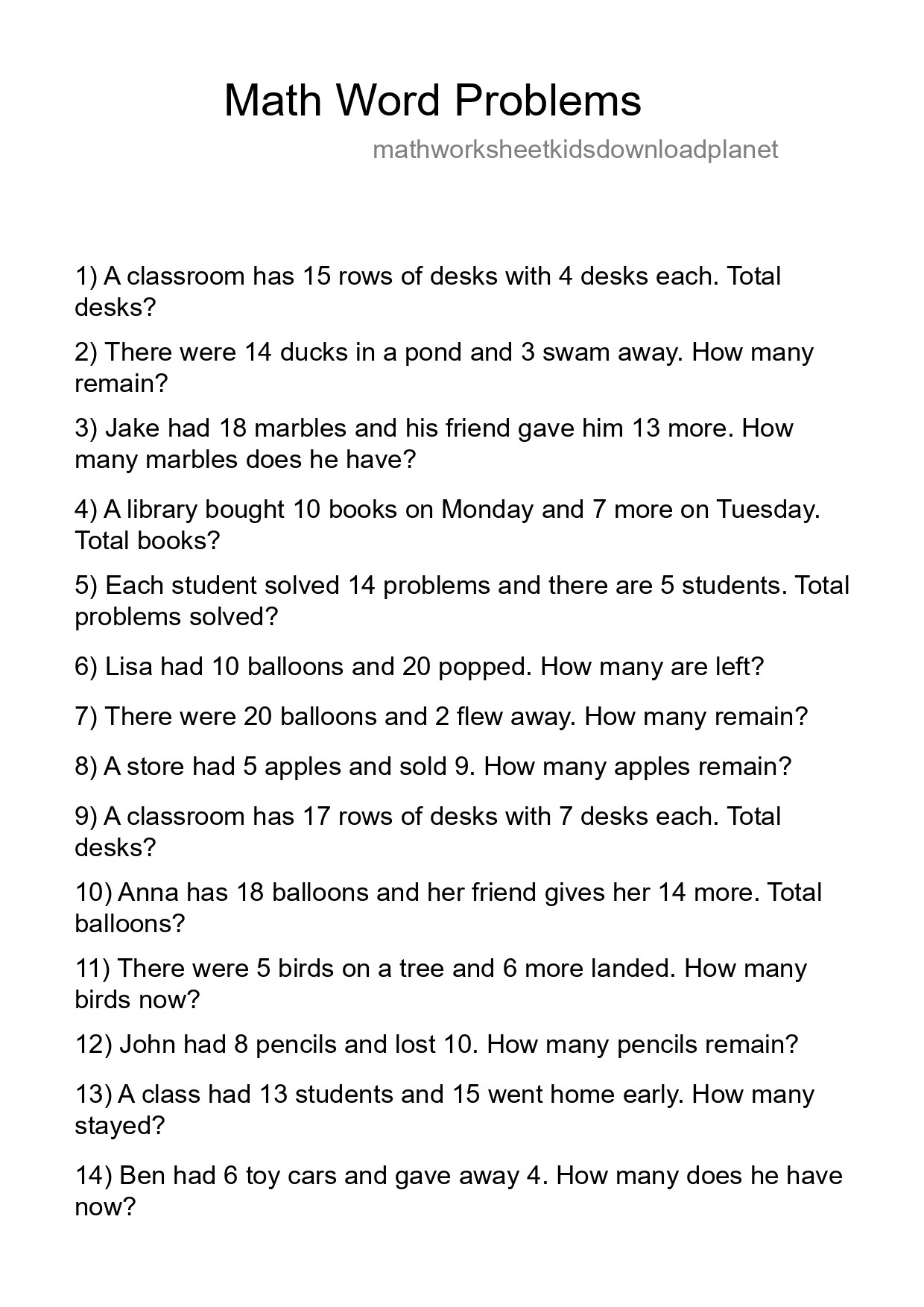 Math Word Problem Worksheet