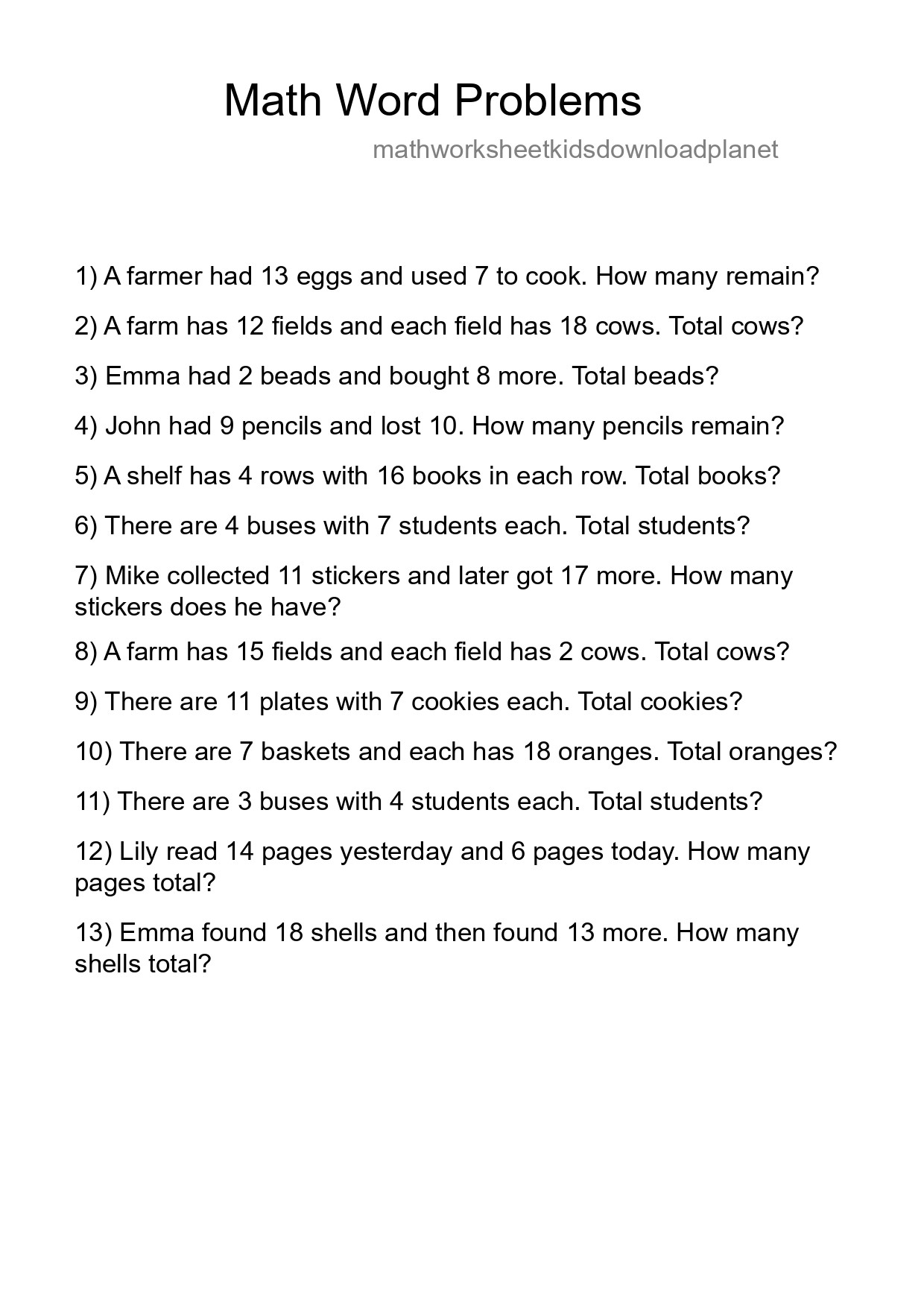 Math Word Problem Worksheet