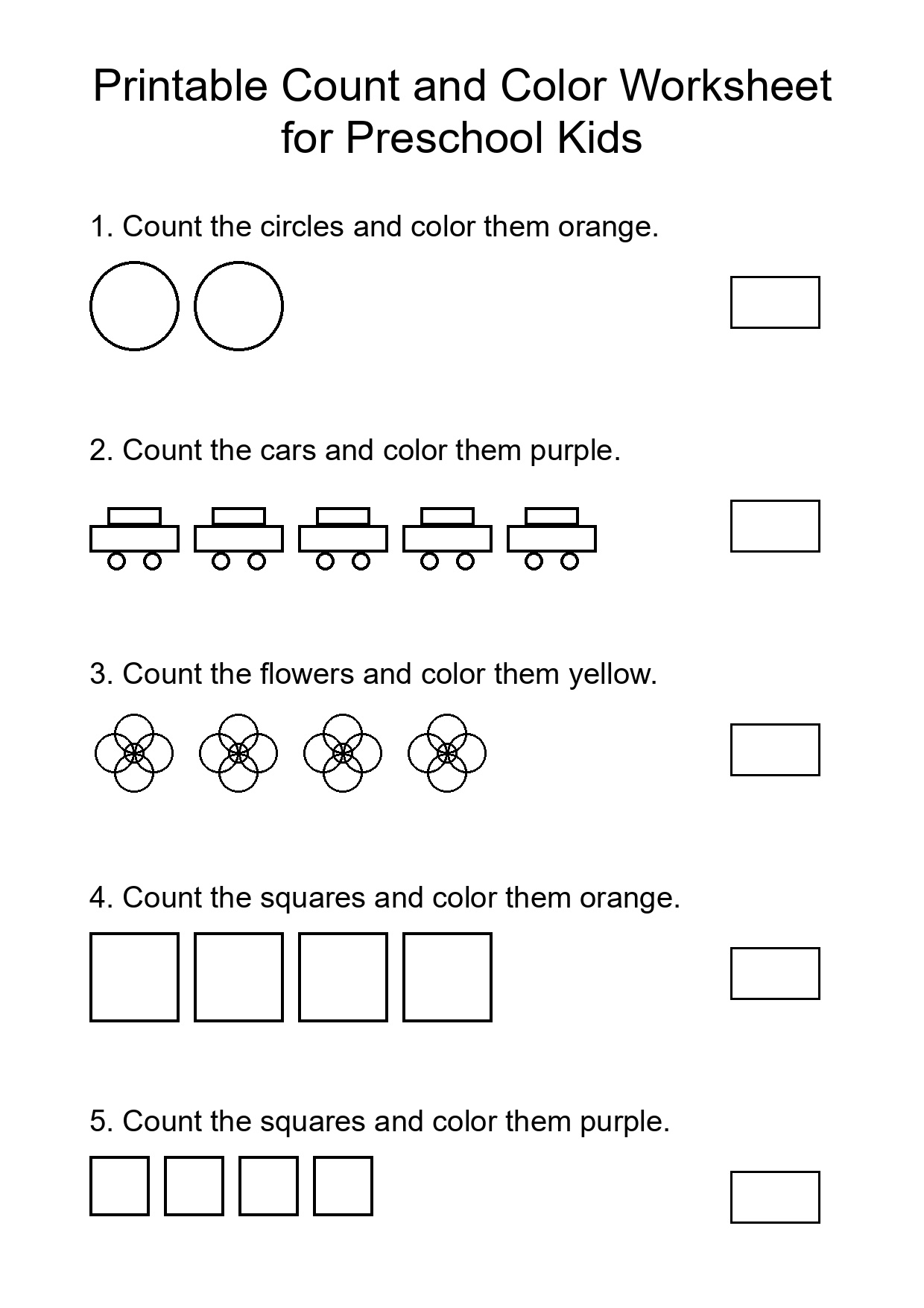 Printable Count and Color Worksheet for Preschool Kids