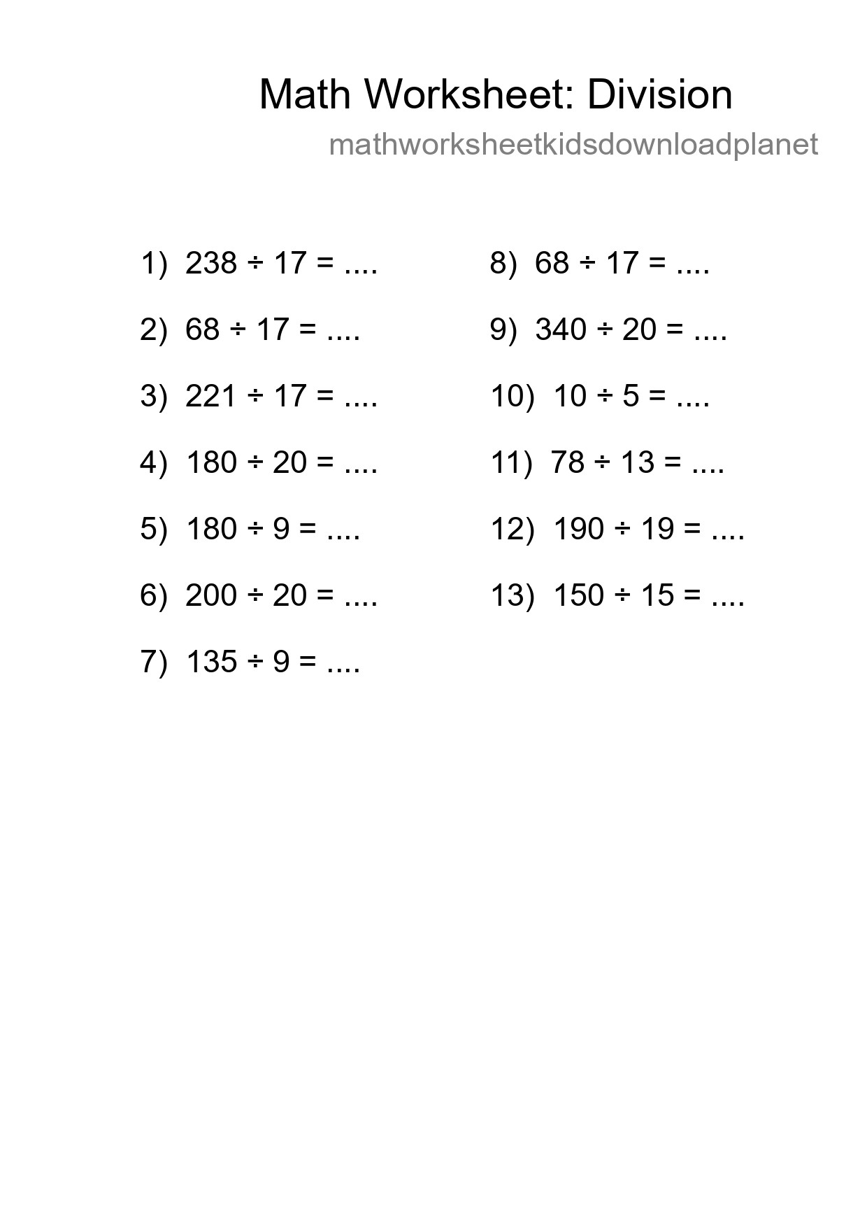 Printable Free 13 Division Math Worksheet For Grade 2 - Part 147