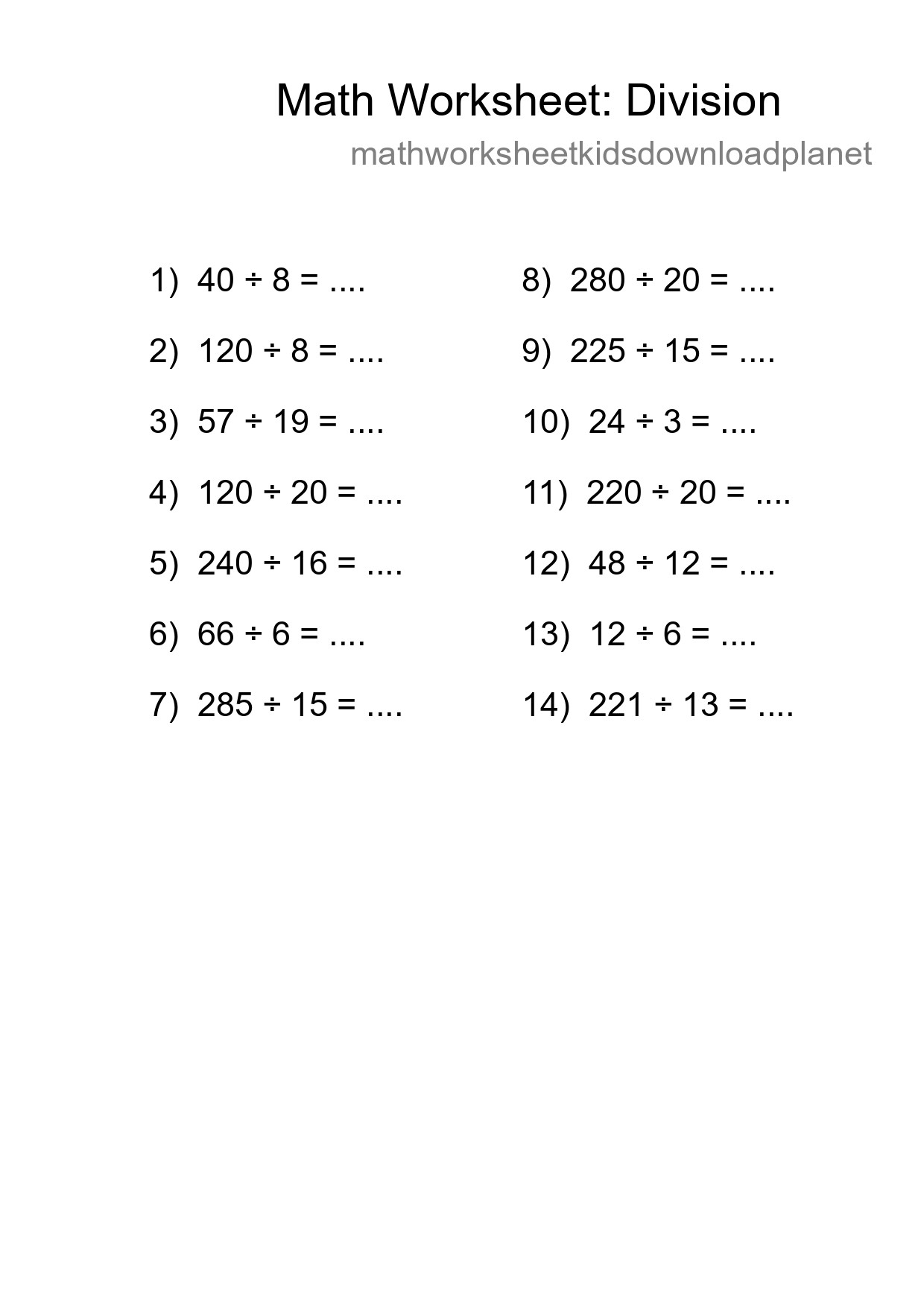 Printable Free 14 Division Math Worksheet For Grade 2 - Part 70