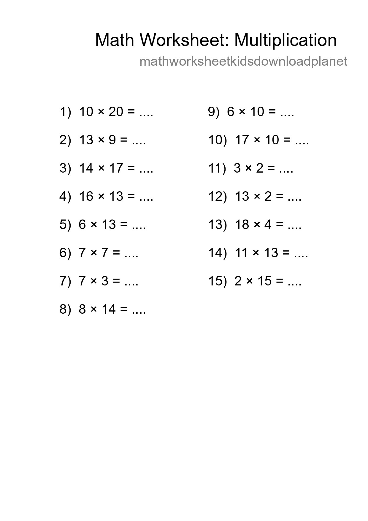 Printable Free 15 Multiplication Math Worksheet For Grade 2 - Part 62