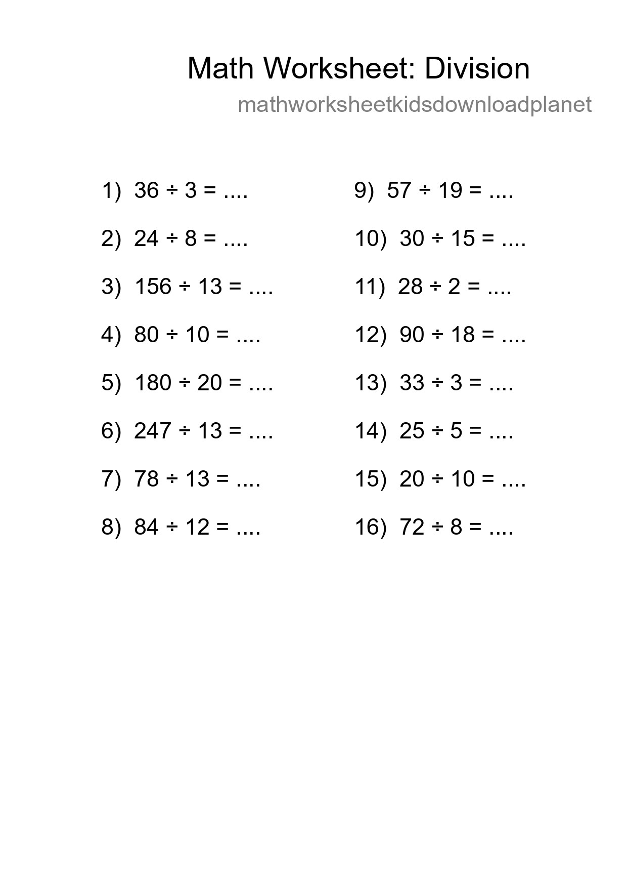 Printable Free 16 Division Math Worksheet For Grade 2 - Part 136