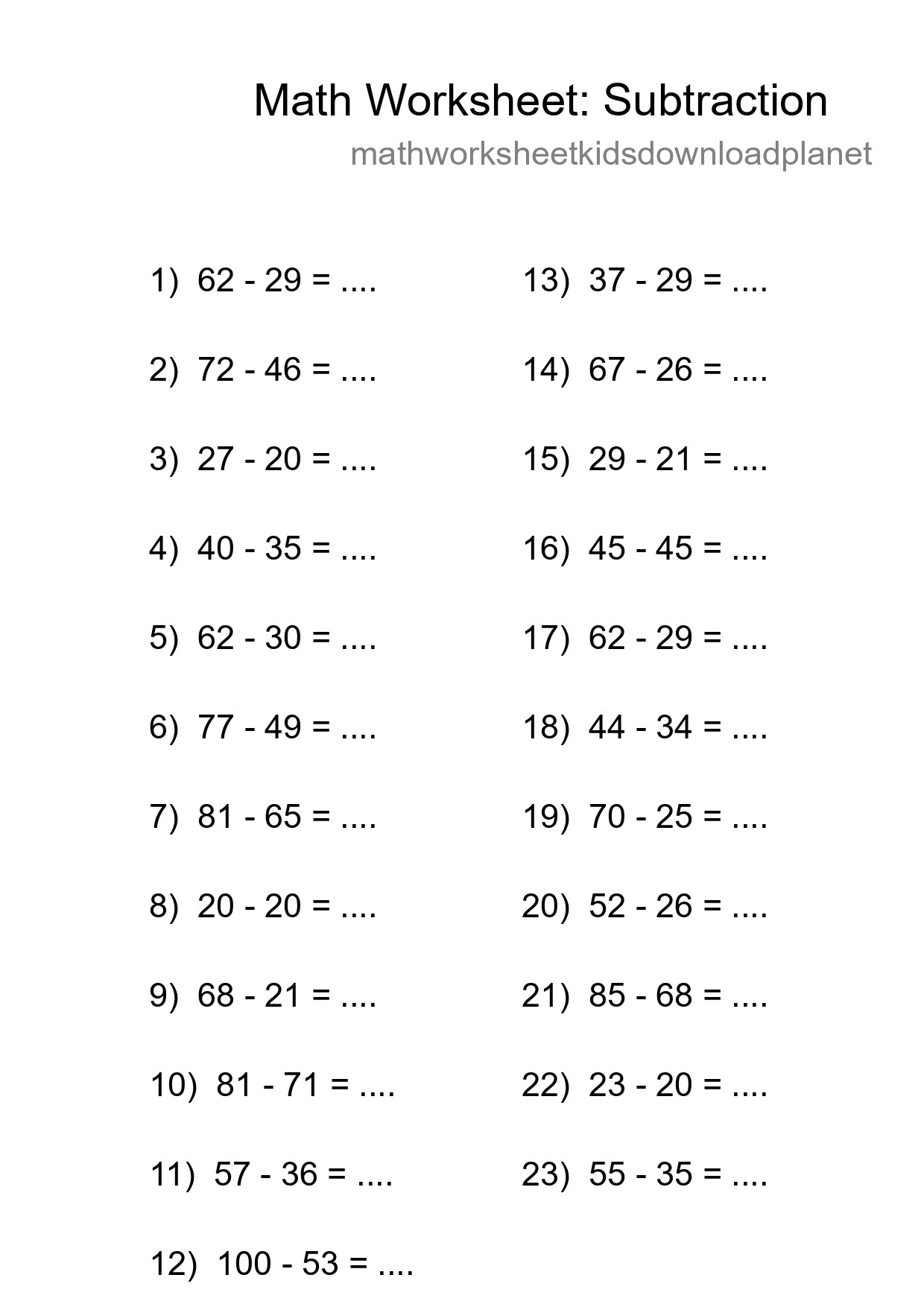 Printable Free 23 Subtraction Math Worksheet For Grade 3 - Part 85