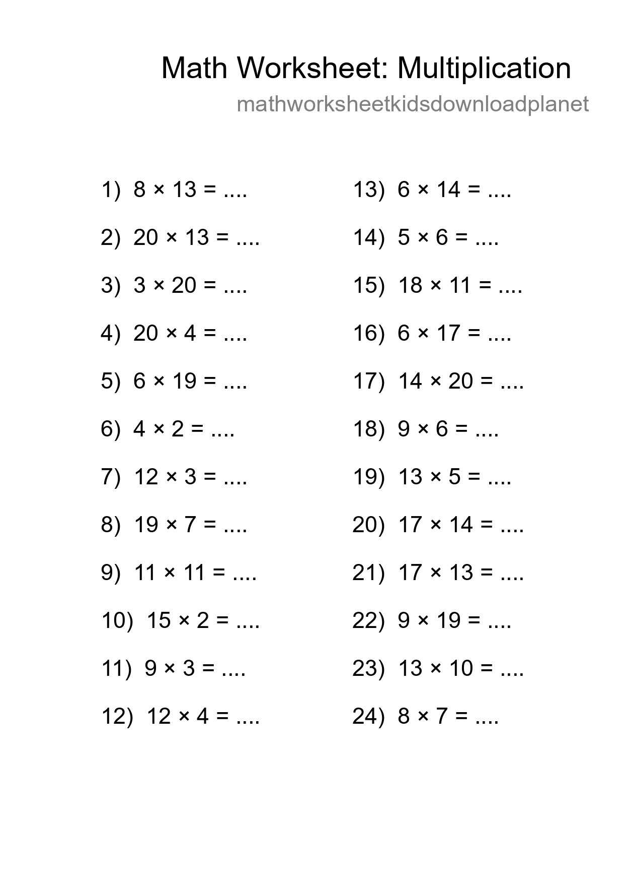 Printable Free 24 Multiplication Math Worksheet For Grade 2 - Part 73