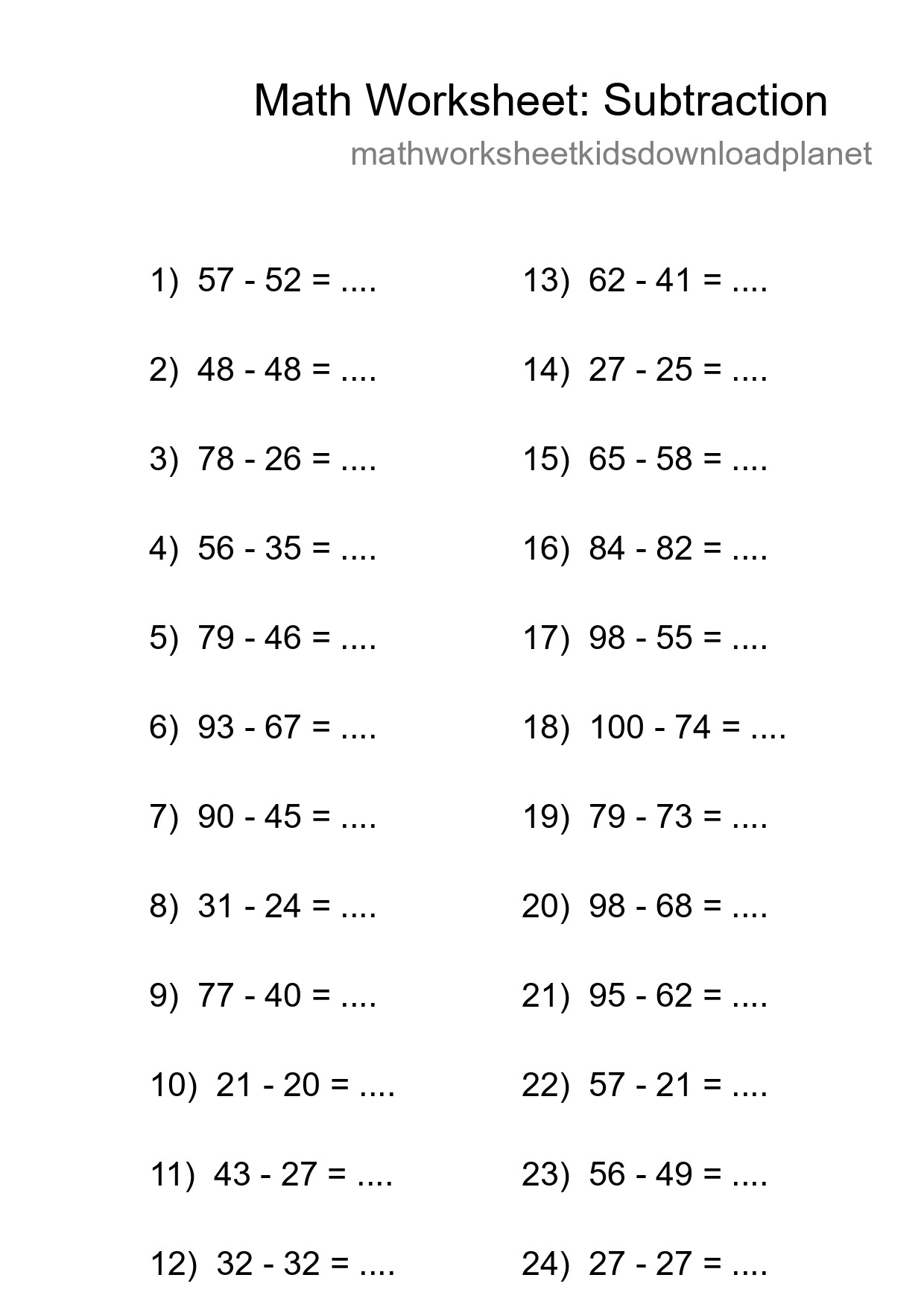 Printable Free 24 Subtraction Math Worksheet For Grade 3 - Part 151