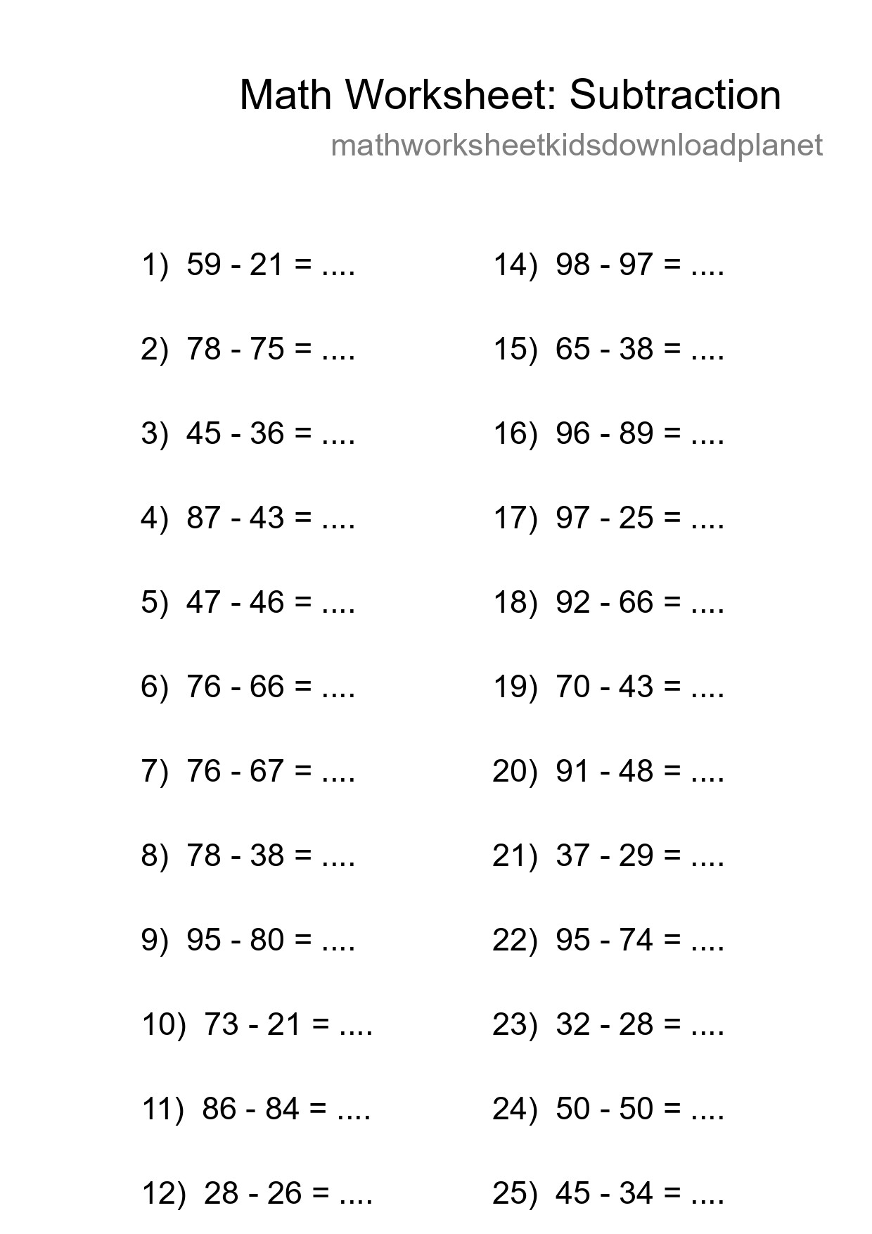 Printable Free 26 Subtraction Math Worksheet For Grade 3 - Part 162