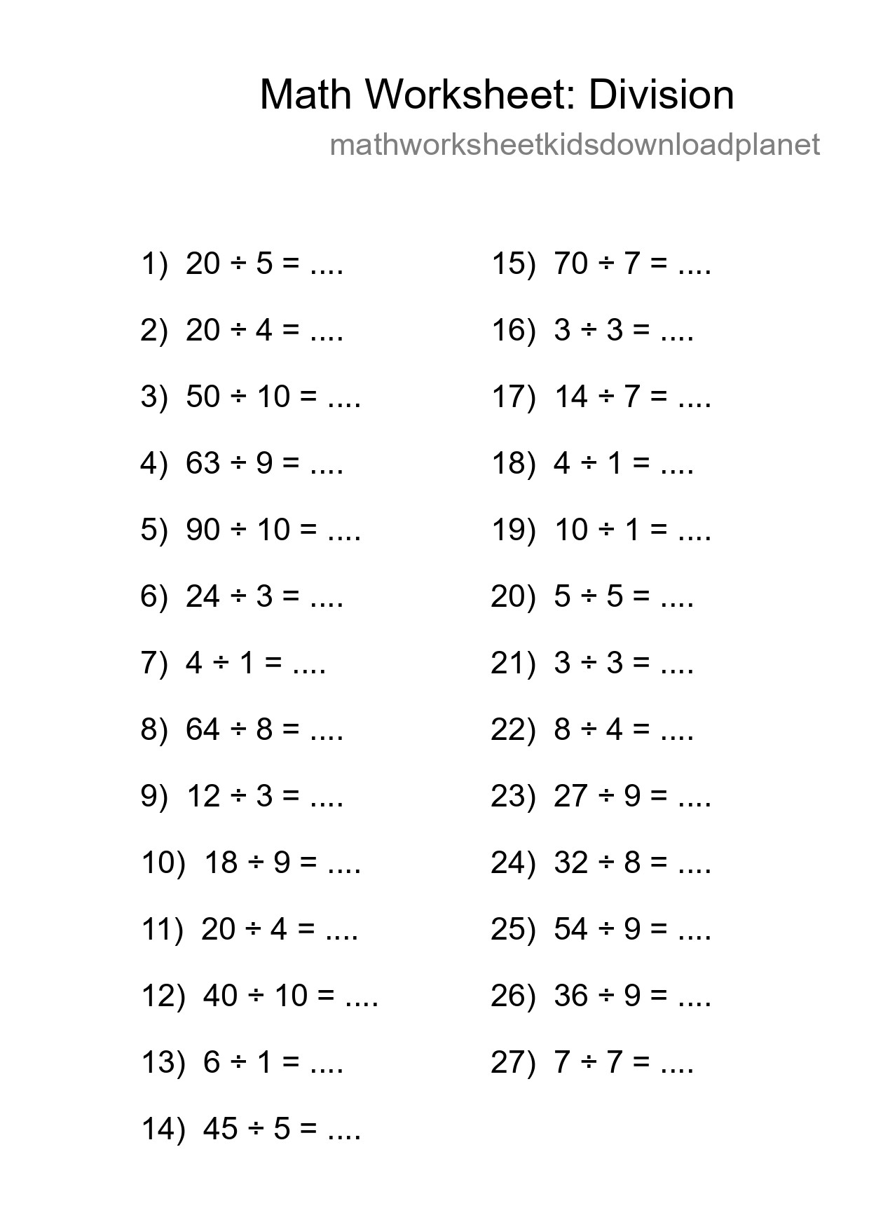 Printable Free 27 Division Math Worksheet For Grade 1 - Part 15