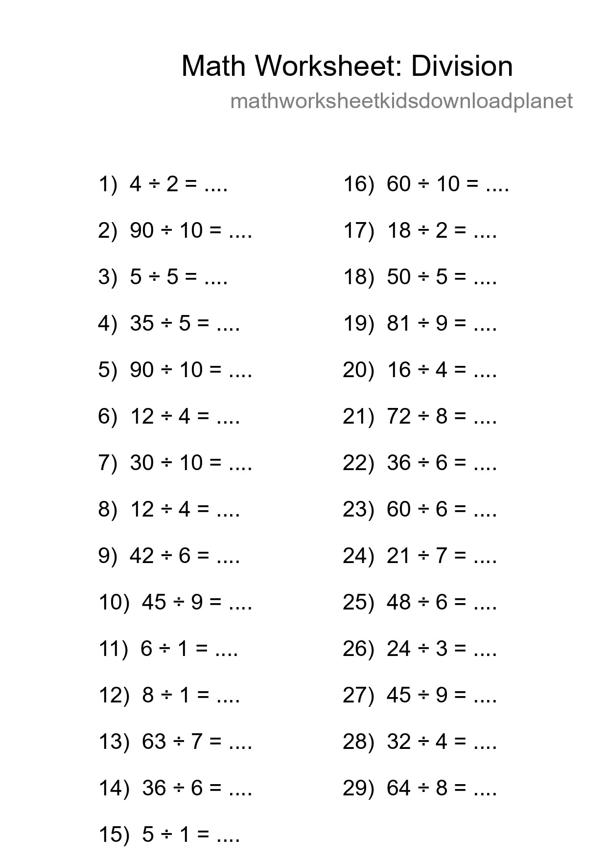 Printable Free 29 Division Math Worksheet For Grade 1 - Part 92